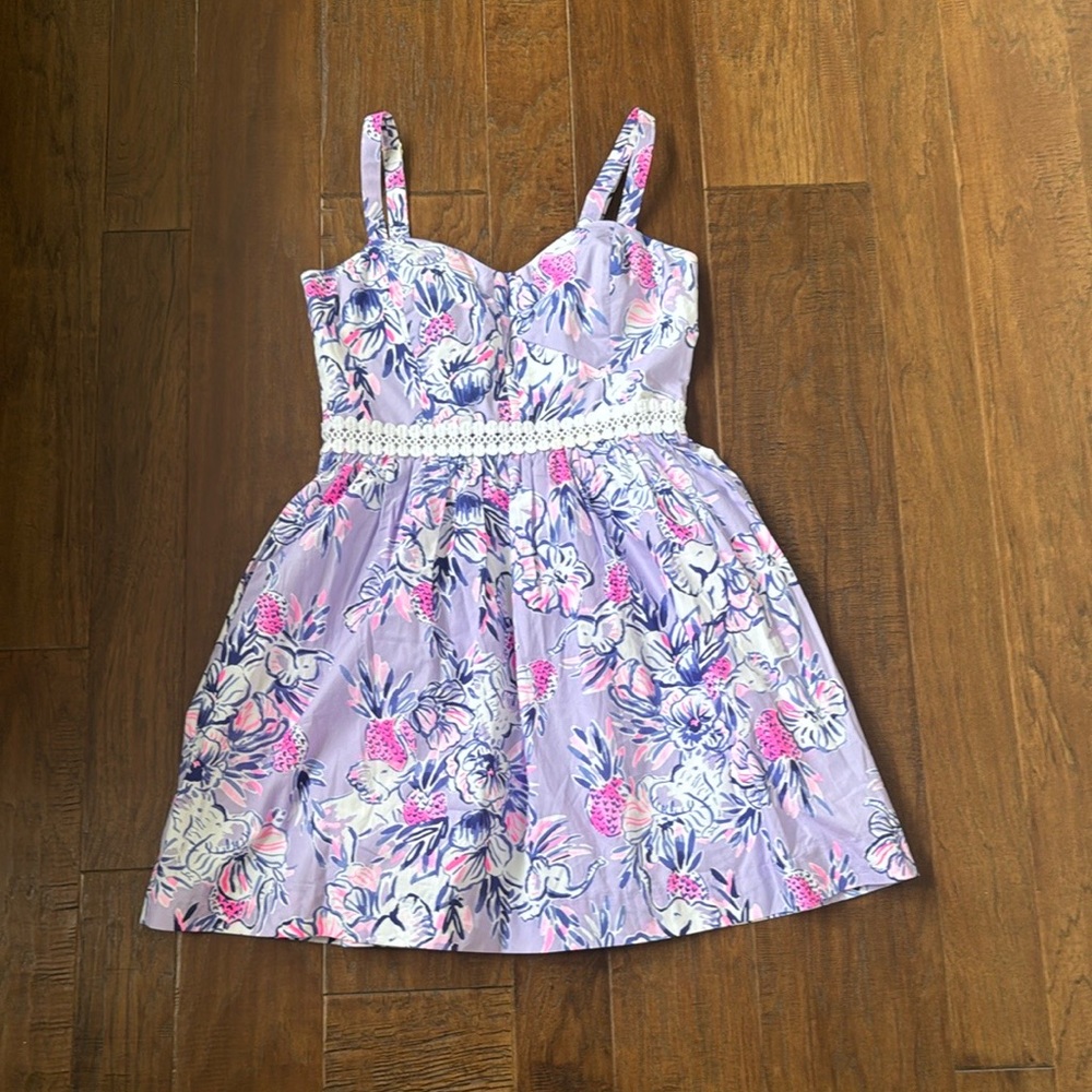 Lilly Pulitzer 4 Devyn Purple Pink Pineapple Bustier A Line Sleeveless Summer